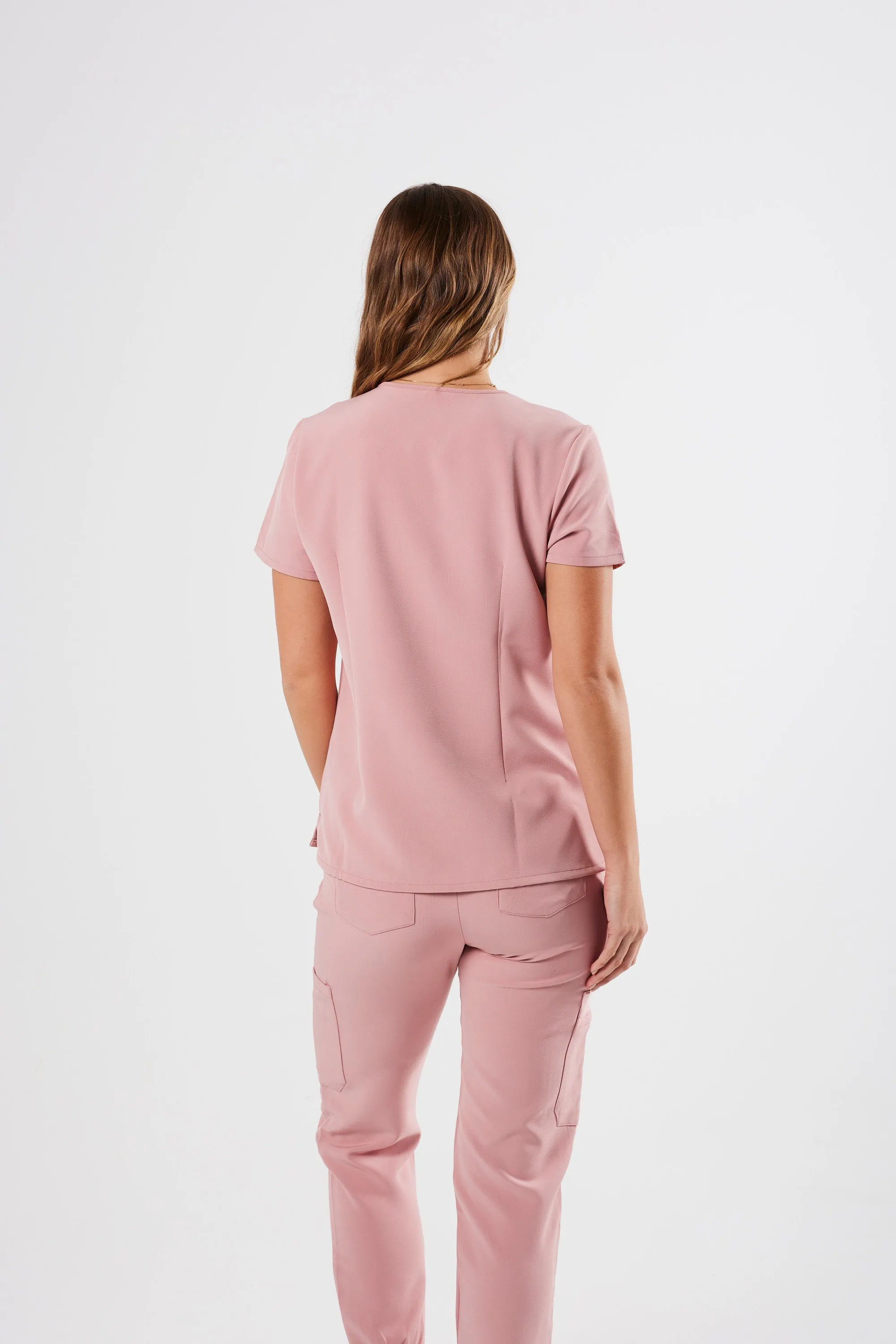 FLEX TWO-POCKET WOMEN'S SCRUB TOP (PINK PEONY)