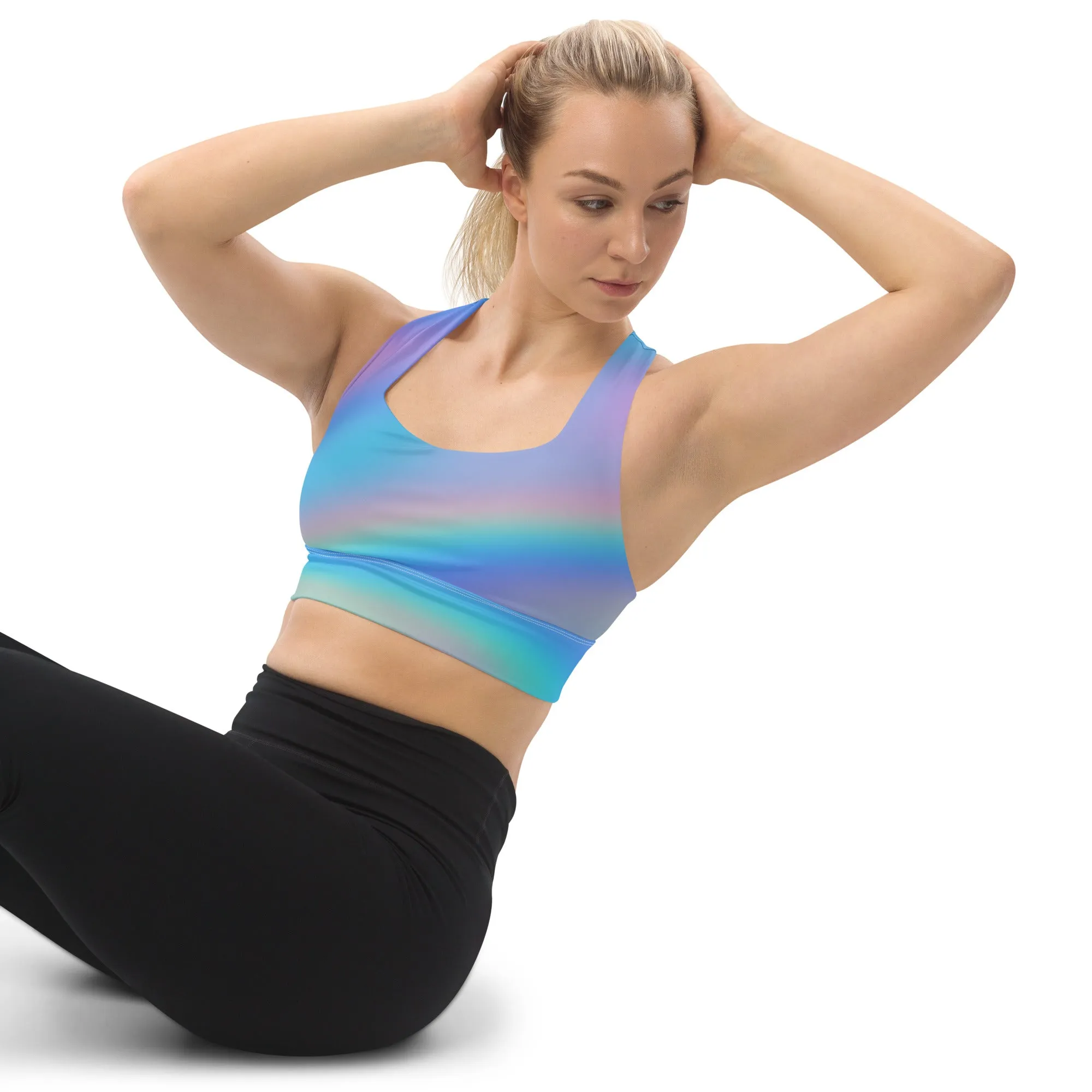 FYD Longline Sports Bra in Iridescent Blue