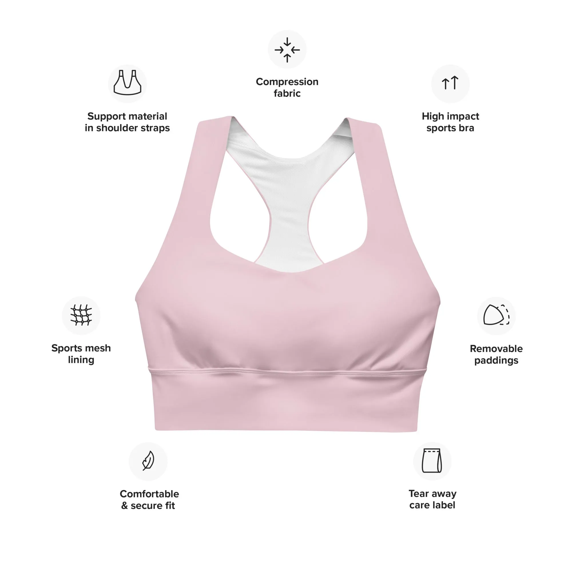 FYD Longline Sports Bra in pastel pink