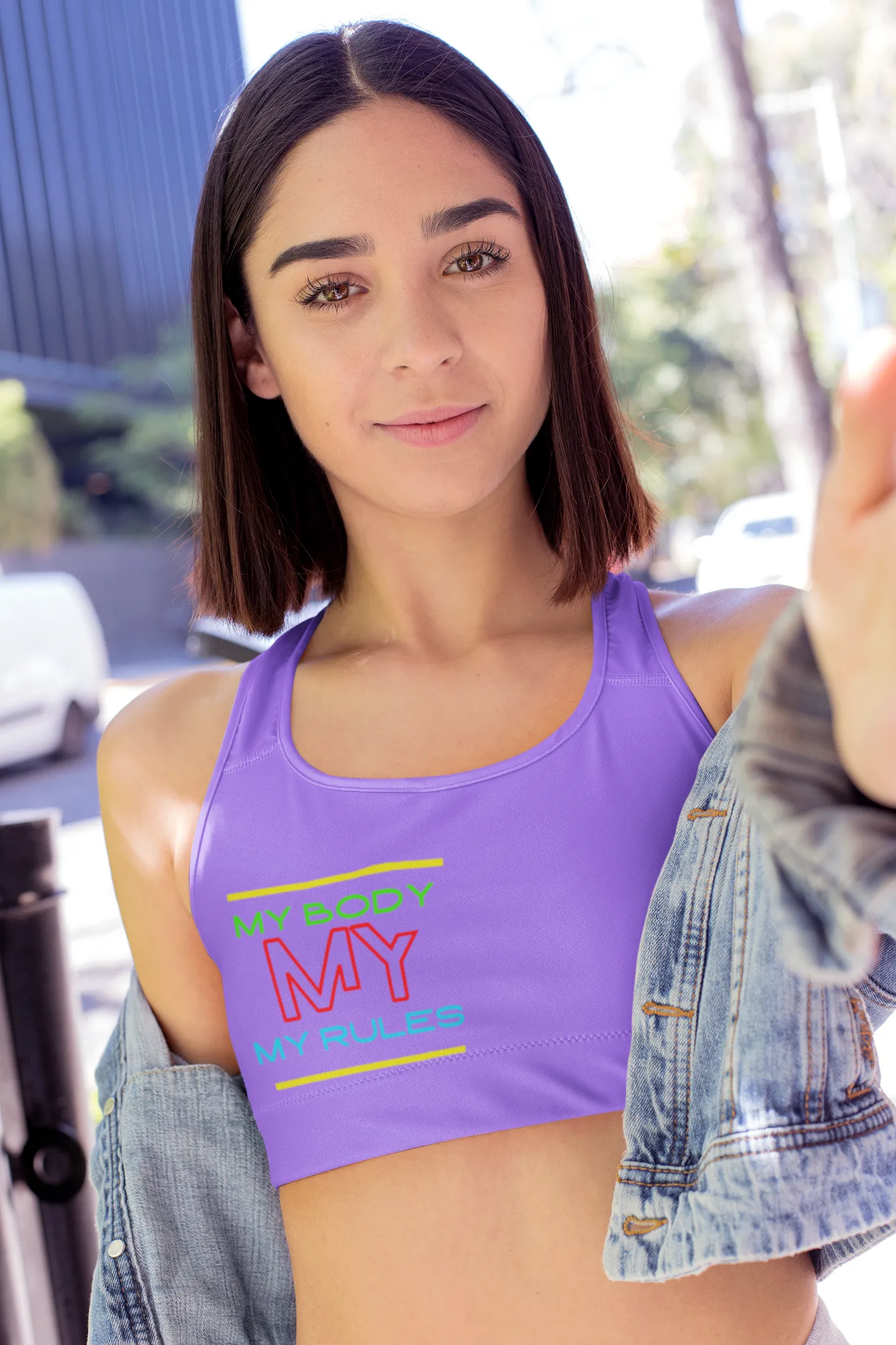 Sports Bra ( My body My rules ) Purple