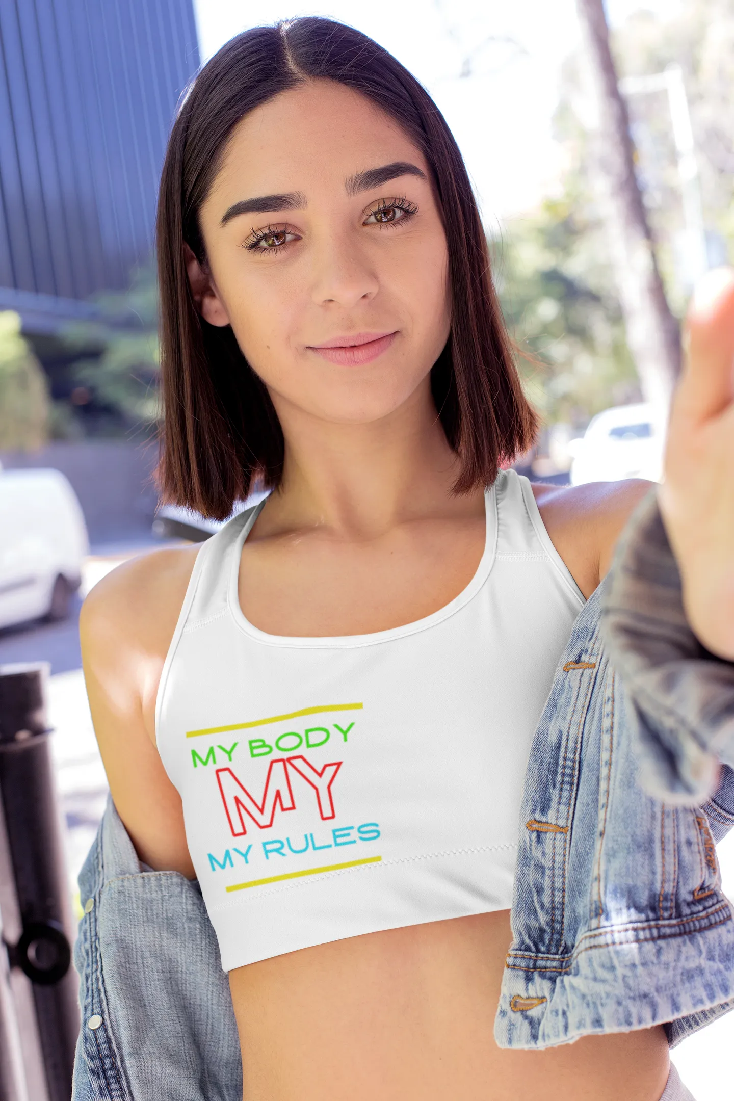 Sports Bra ( My body My rules ) White