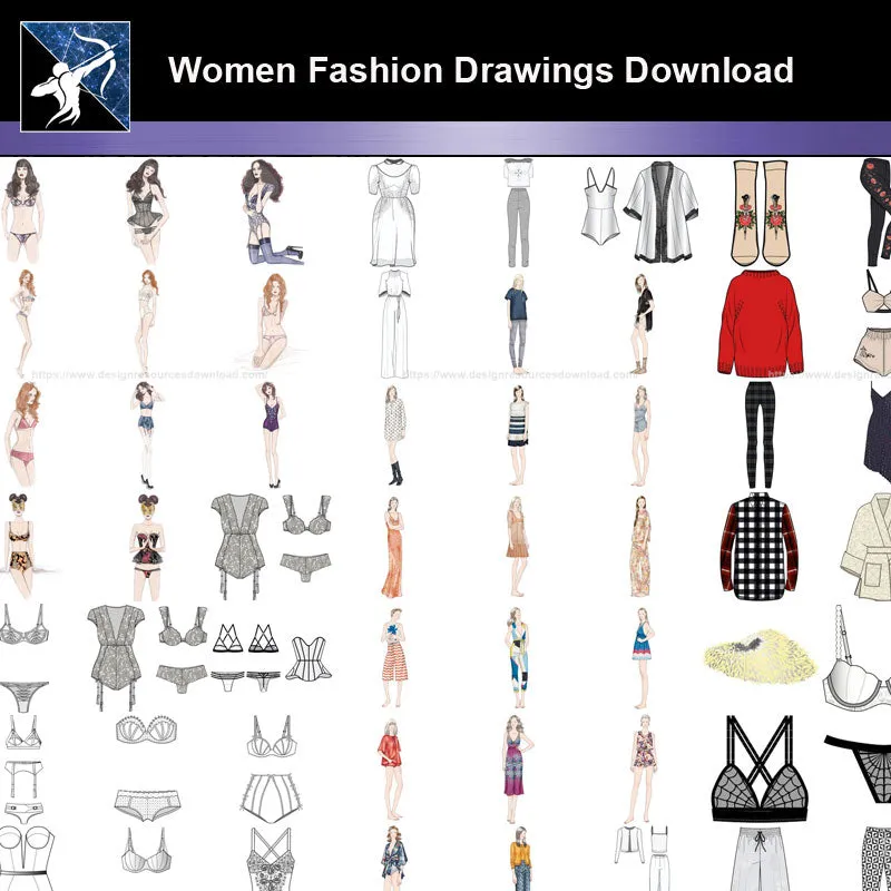 ★Women Fashion Drawings Download  V.5-Women Dresses,Tops,Skirts,Shoes Design Drawings