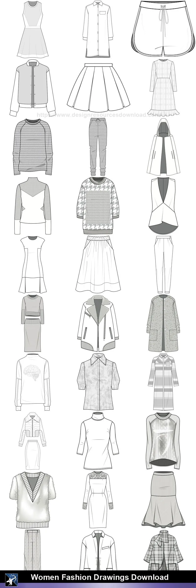 ★Women Fashion Drawings Download  V.5-Women Dresses,Tops,Skirts,Shoes Design Drawings