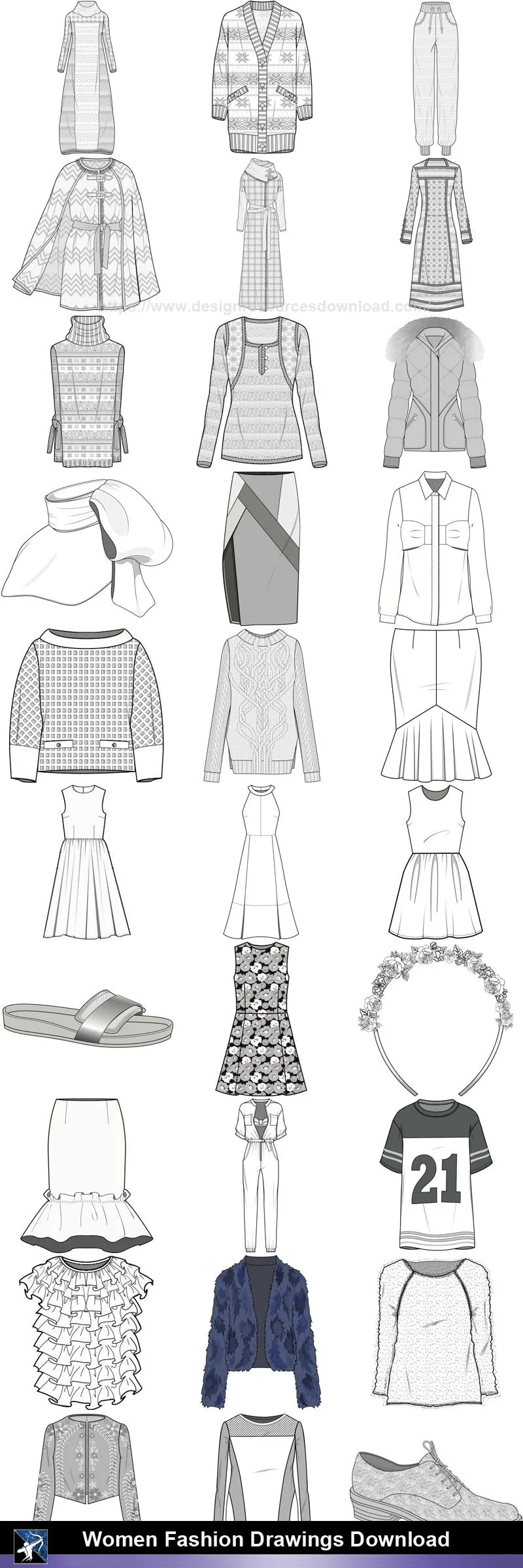 ★Women Fashion Drawings Download  V.5-Women Dresses,Tops,Skirts,Shoes Design Drawings