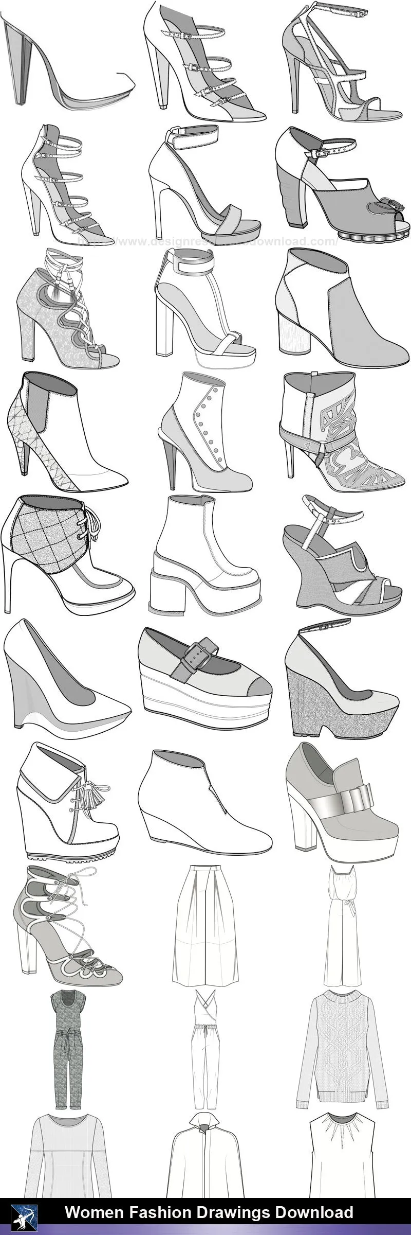 ★Women Fashion Drawings Download  V.5-Women Dresses,Tops,Skirts,Shoes Design Drawings