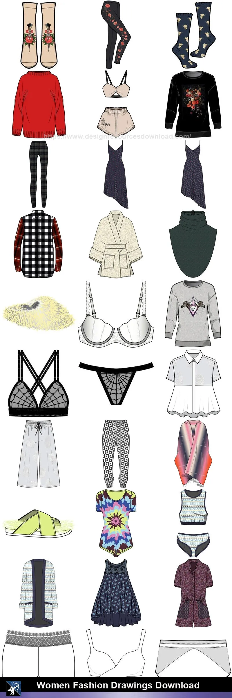 ★Women Fashion Drawings Download  V.5-Women Dresses,Tops,Skirts,Shoes Design Drawings