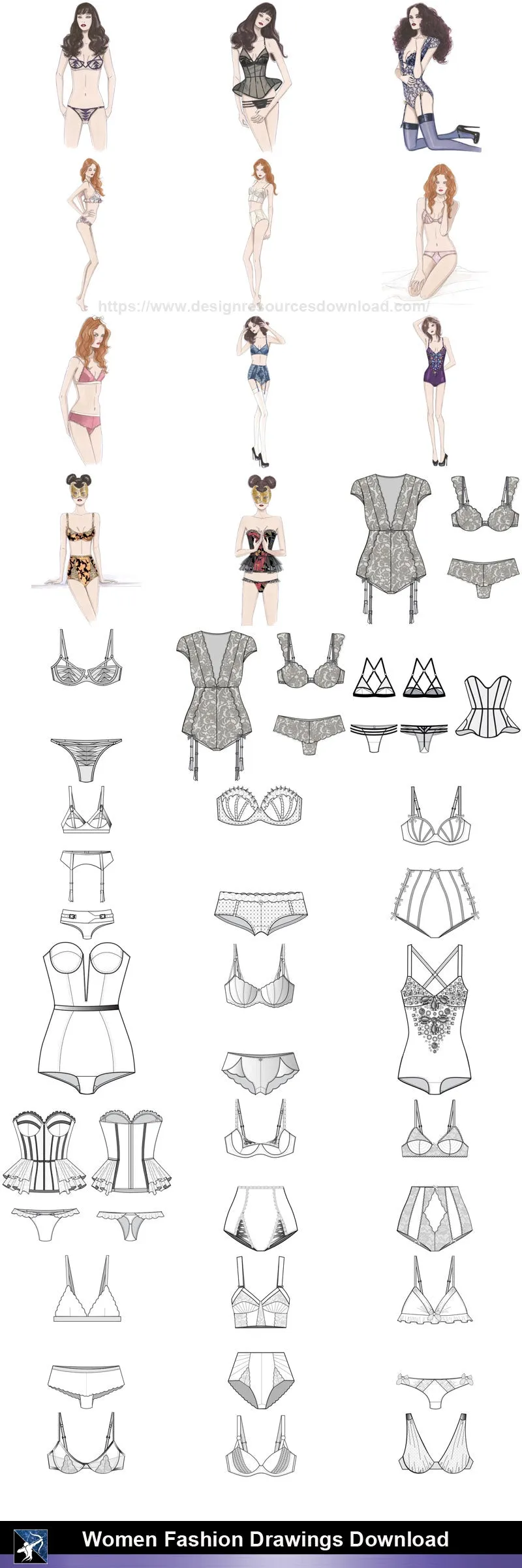 ★Women Fashion Drawings Download  V.5-Women Dresses,Tops,Skirts,Shoes Design Drawings