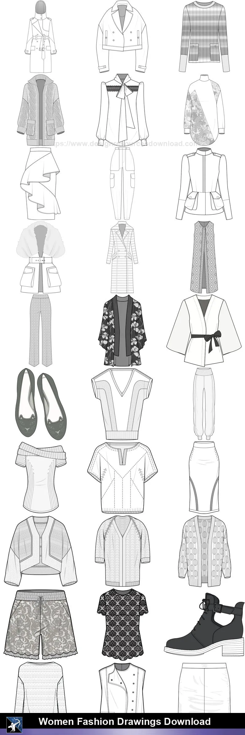 ★Women Fashion Drawings Download  V.5-Women Dresses,Tops,Skirts,Shoes Design Drawings