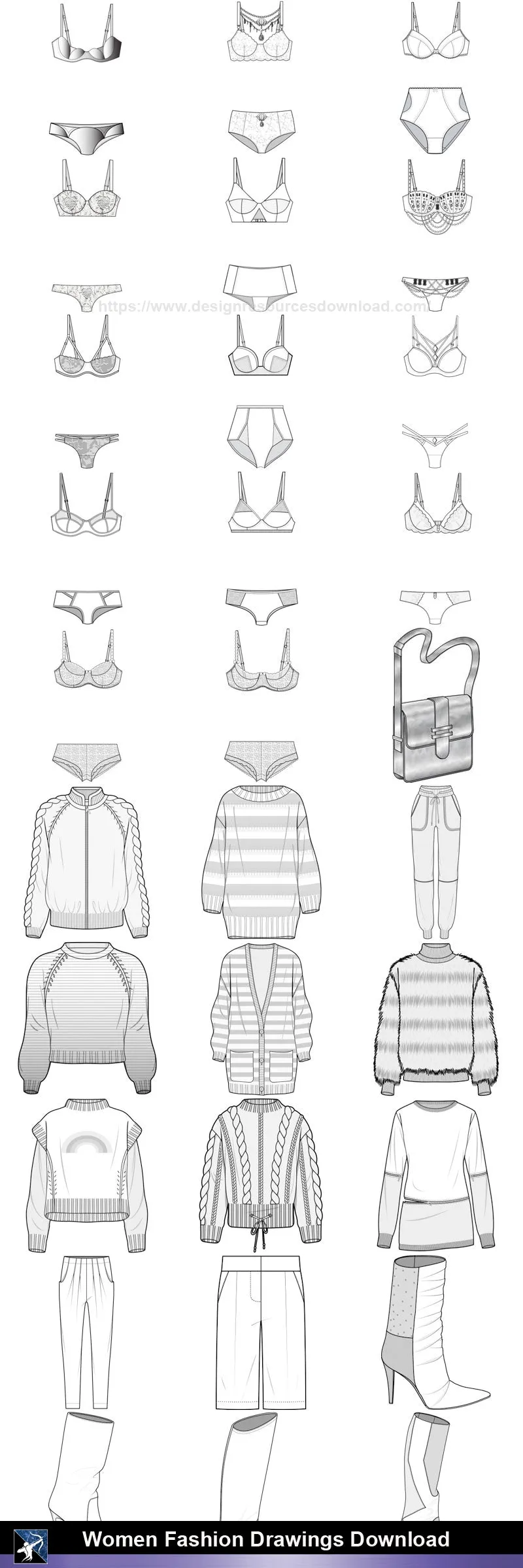★Women Fashion Drawings Download  V.5-Women Dresses,Tops,Skirts,Shoes Design Drawings