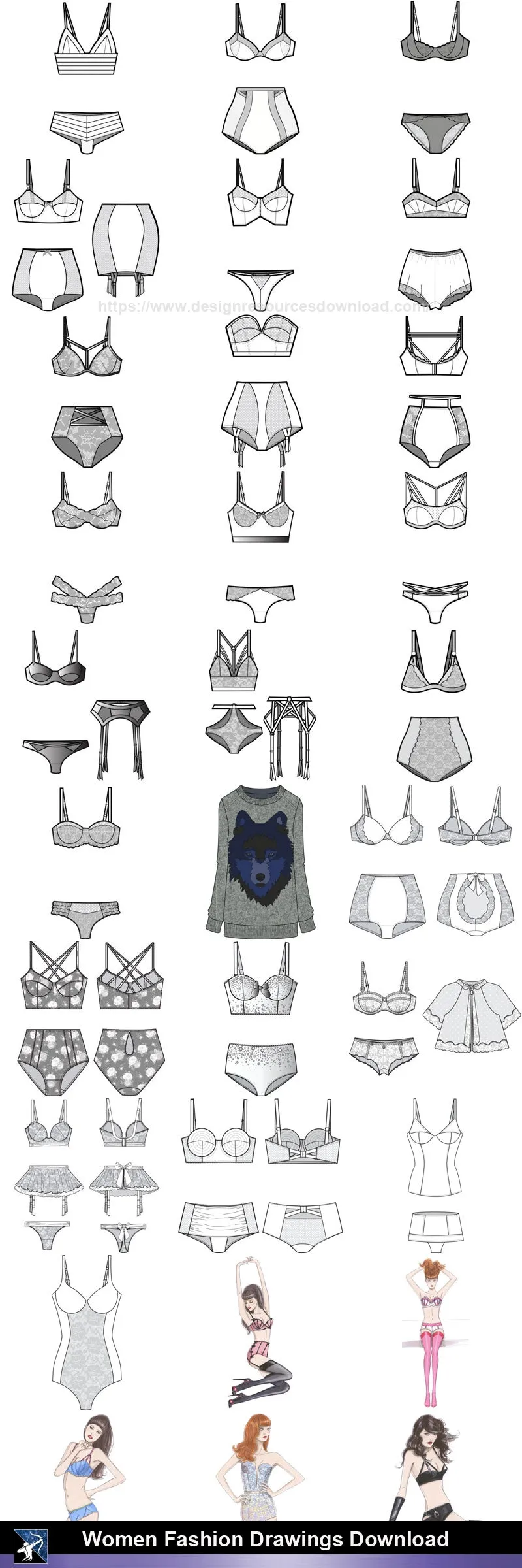 ★Women Fashion Drawings Download  V.5-Women Dresses,Tops,Skirts,Shoes Design Drawings