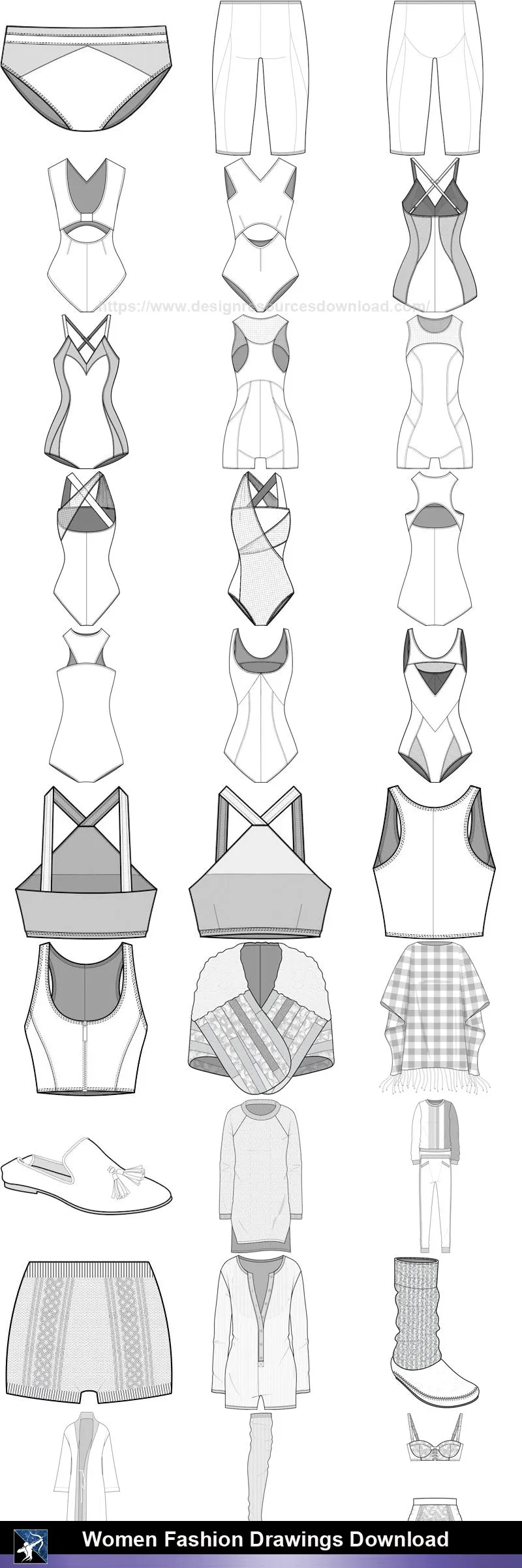 ★Women Fashion Drawings Download  V.5-Women Dresses,Tops,Skirts,Shoes Design Drawings