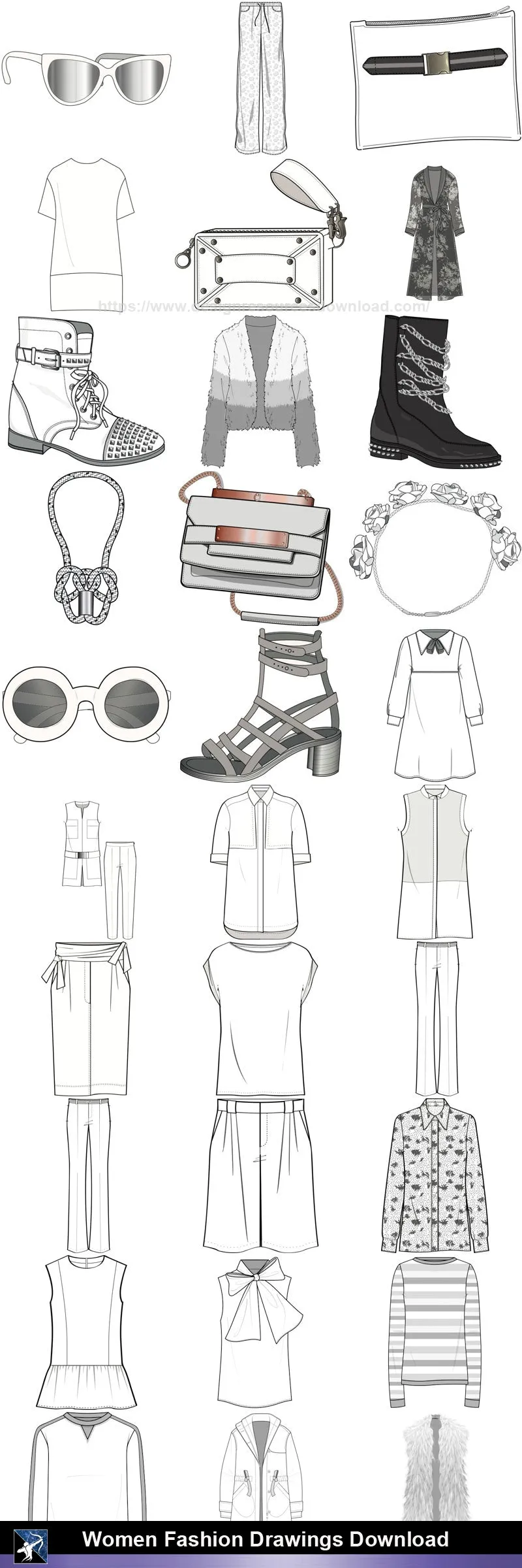 ★Women Fashion Drawings Download  V.5-Women Dresses,Tops,Skirts,Shoes Design Drawings