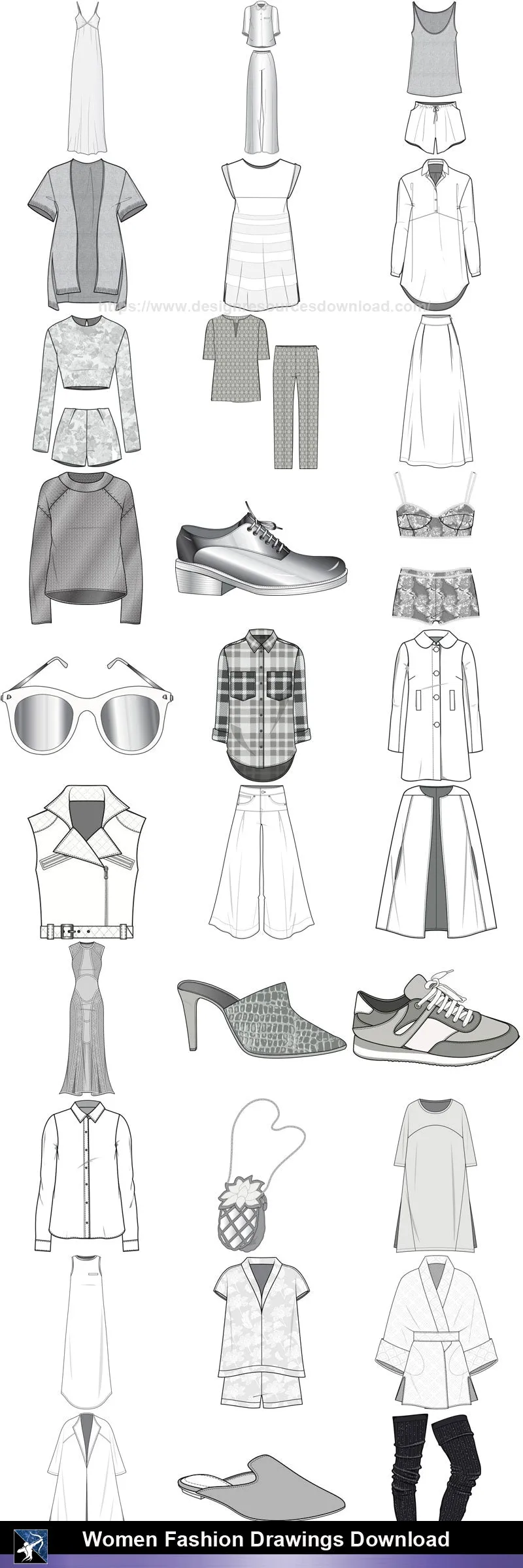 ★Women Fashion Drawings Download  V.5-Women Dresses,Tops,Skirts,Shoes Design Drawings