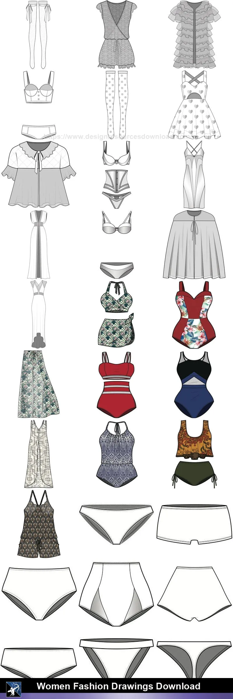 ★Women Fashion Drawings Download  V.5-Women Dresses,Tops,Skirts,Shoes Design Drawings