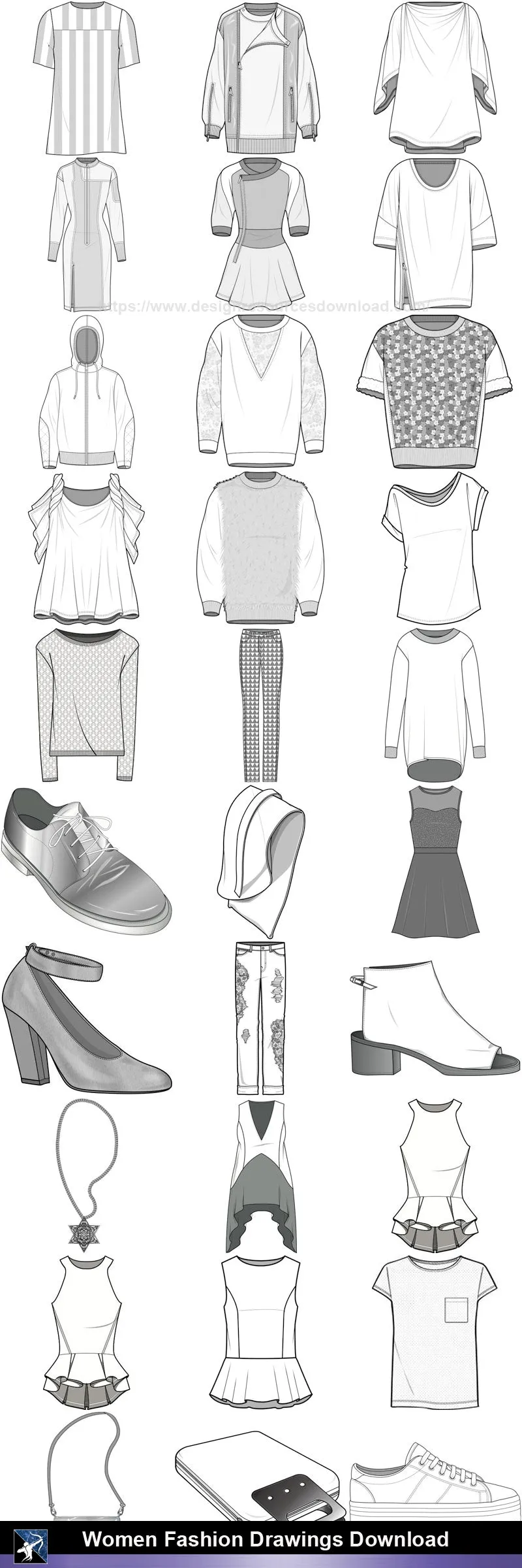★Women Fashion Drawings Download  V.5-Women Dresses,Tops,Skirts,Shoes Design Drawings