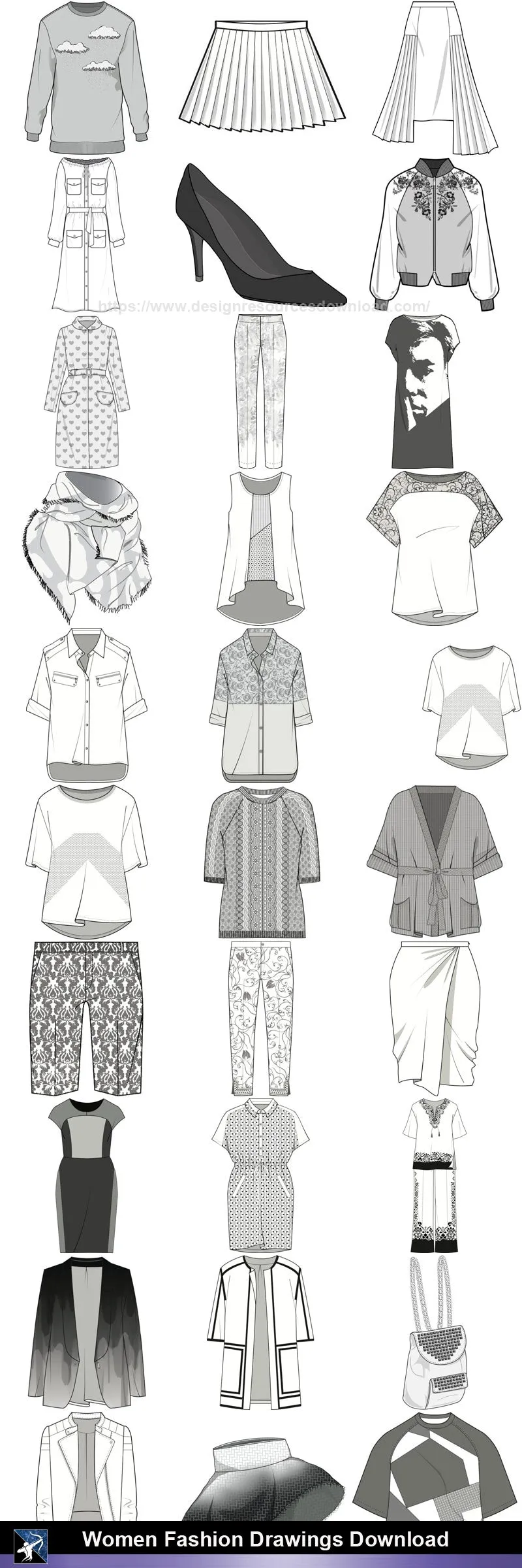 ★Women Fashion Drawings Download  V.5-Women Dresses,Tops,Skirts,Shoes Design Drawings