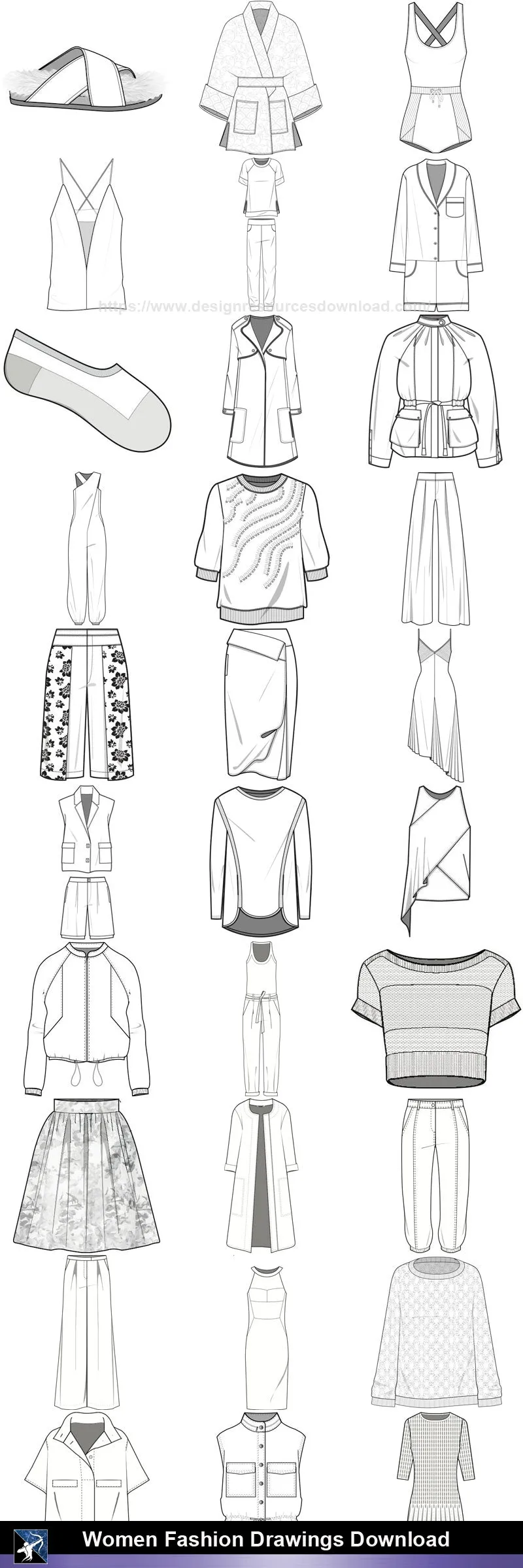 ★Women Fashion Drawings Download  V.5-Women Dresses,Tops,Skirts,Shoes Design Drawings
