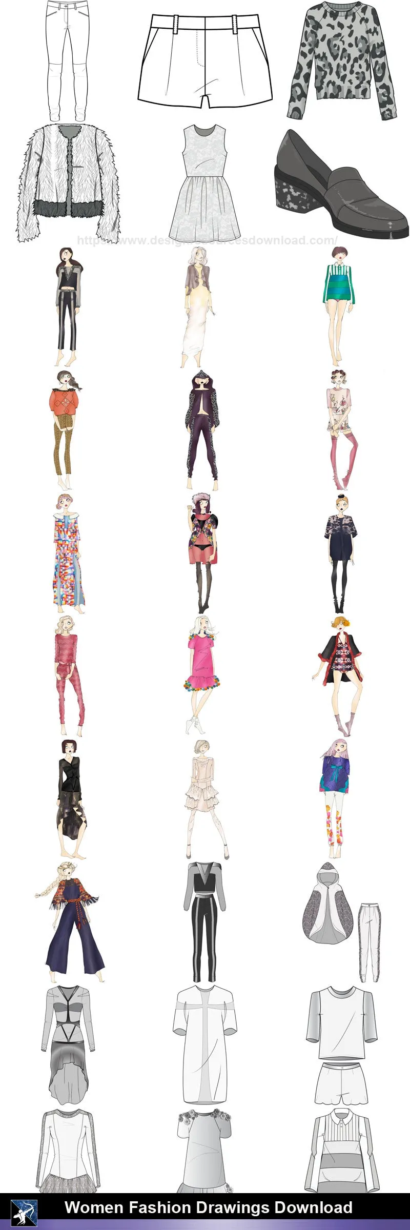 ★Women Fashion Drawings Download  V.5-Women Dresses,Tops,Skirts,Shoes Design Drawings