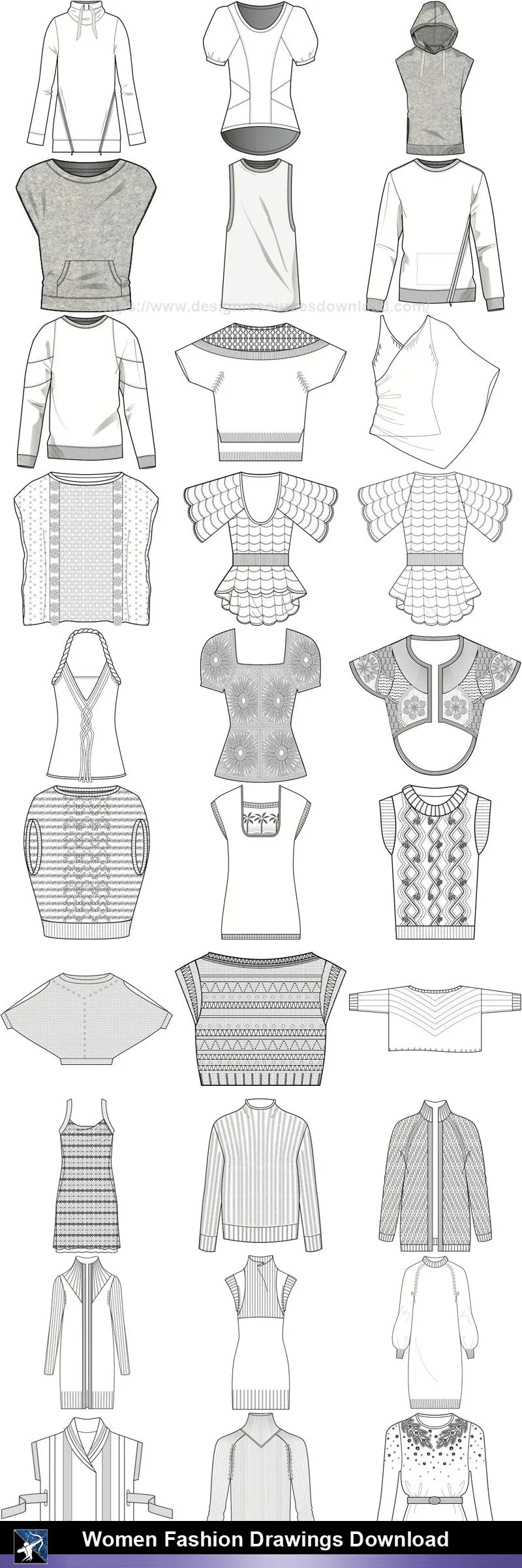 ★Women Fashion Drawings Download  V.6-Women Dresses,Tops,Skirts,Shoes Design Drawings