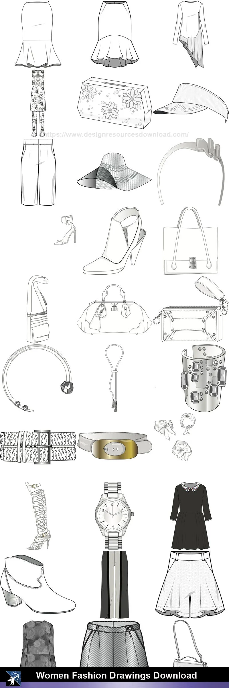 ★Women Fashion Drawings Download  V.6-Women Dresses,Tops,Skirts,Shoes Design Drawings