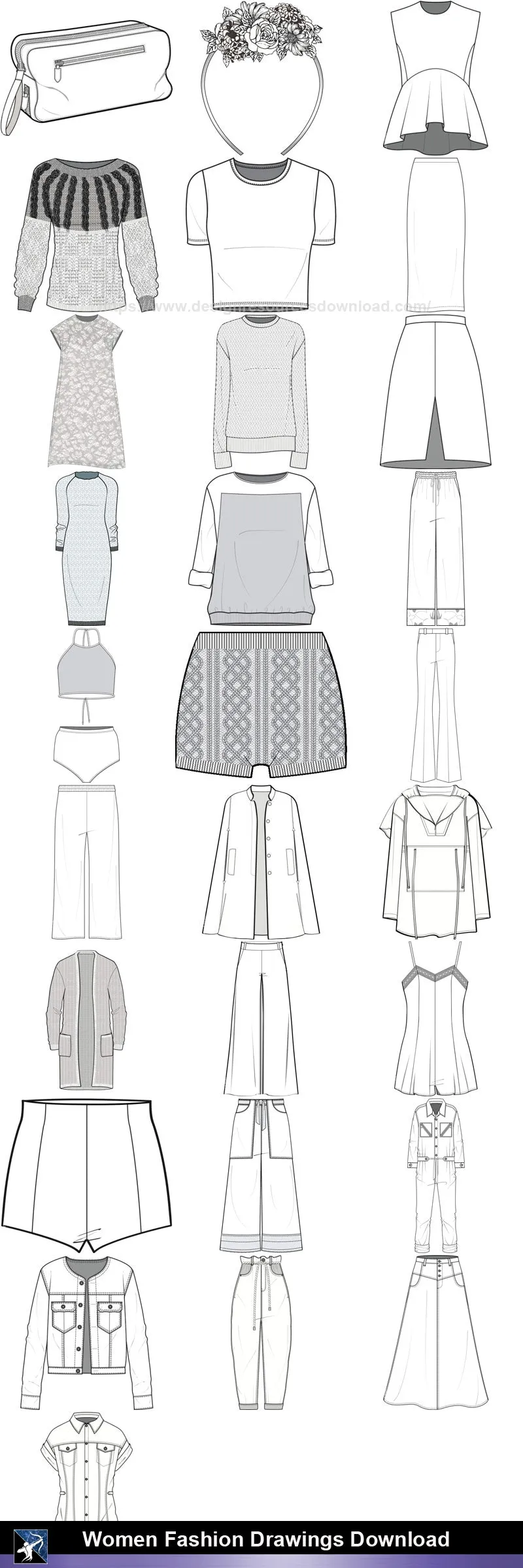 ★Women Fashion Drawings Download  V.6-Women Dresses,Tops,Skirts,Shoes Design Drawings