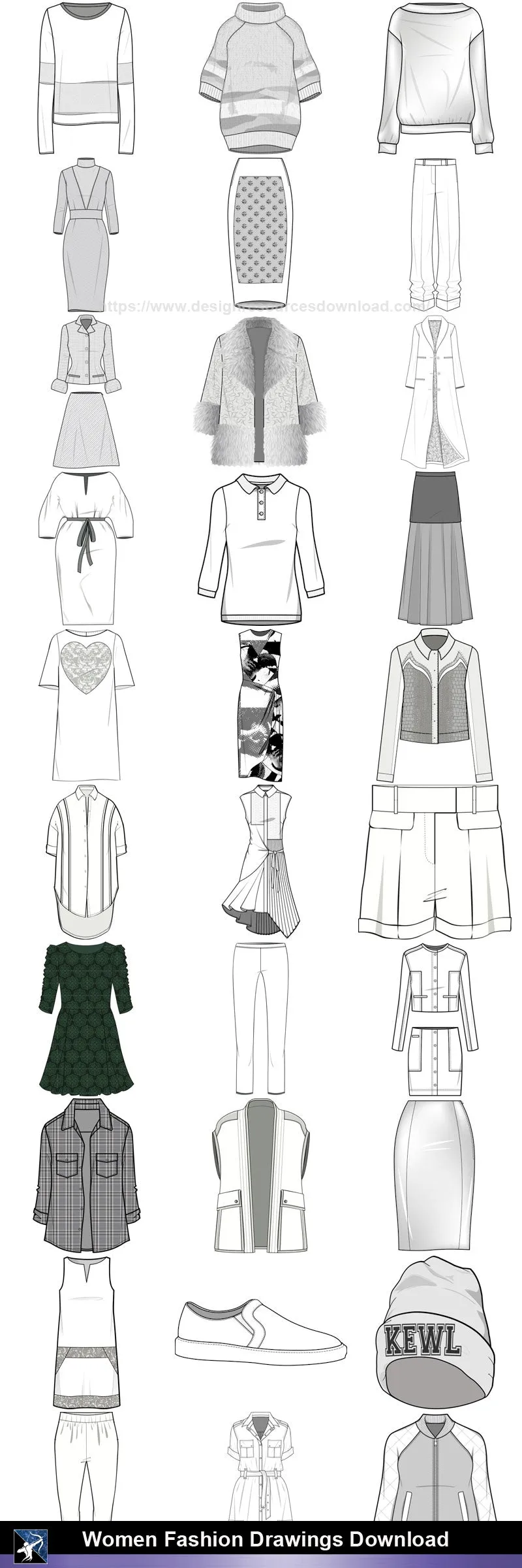 ★Women Fashion Drawings Download  V.6-Women Dresses,Tops,Skirts,Shoes Design Drawings