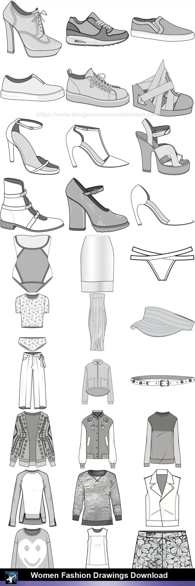★Women Fashion Drawings Download  V.6-Women Dresses,Tops,Skirts,Shoes Design Drawings