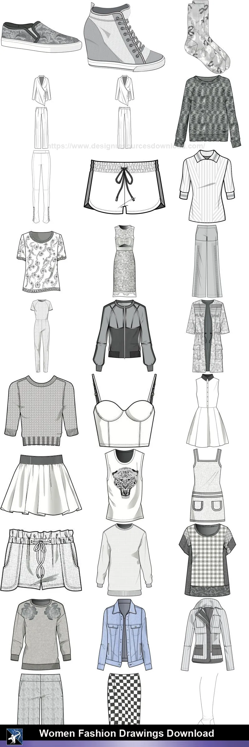 ★Women Fashion Drawings Download  V.6-Women Dresses,Tops,Skirts,Shoes Design Drawings