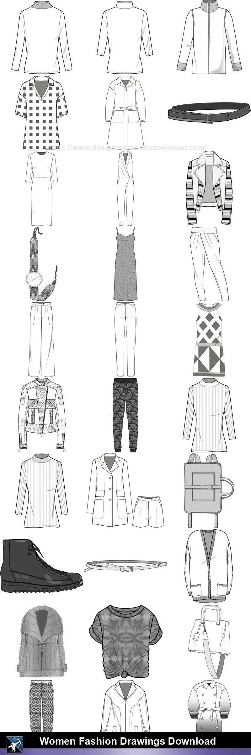★Women Fashion Drawings Download  V.6-Women Dresses,Tops,Skirts,Shoes Design Drawings