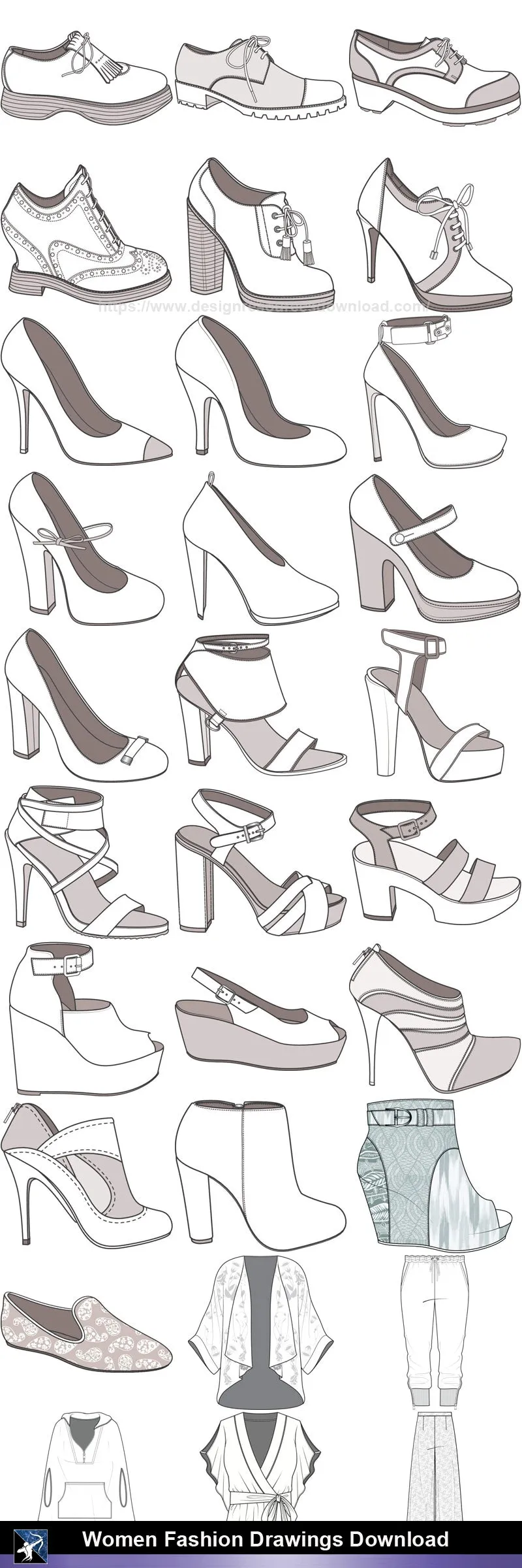 ★Women Fashion Drawings Download  V.6-Women Dresses,Tops,Skirts,Shoes Design Drawings