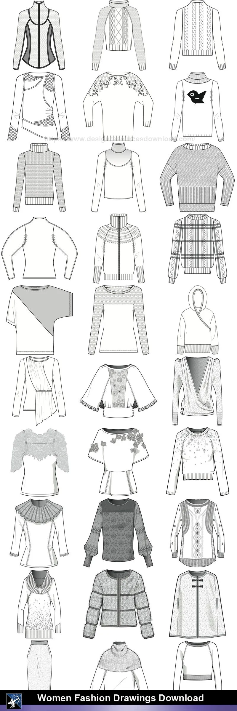 ★Women Fashion Drawings Download  V.6-Women Dresses,Tops,Skirts,Shoes Design Drawings