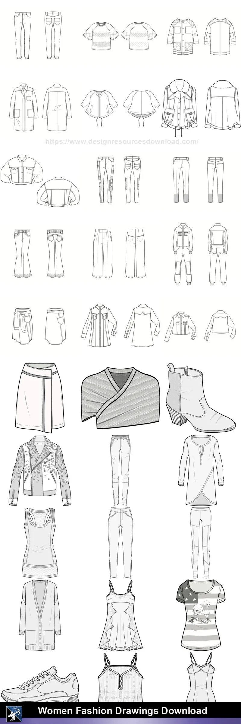 ★Women Fashion Drawings Download  V.6-Women Dresses,Tops,Skirts,Shoes Design Drawings
