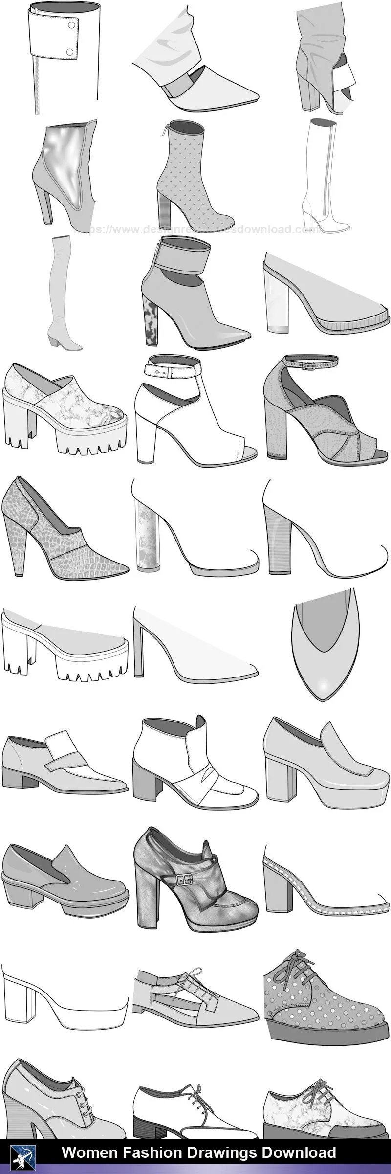 ★Women Fashion Drawings Download  V.6-Women Dresses,Tops,Skirts,Shoes Design Drawings