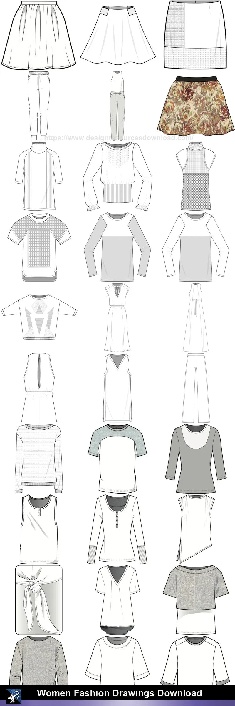 ★Women Fashion Drawings Download  V.6-Women Dresses,Tops,Skirts,Shoes Design Drawings