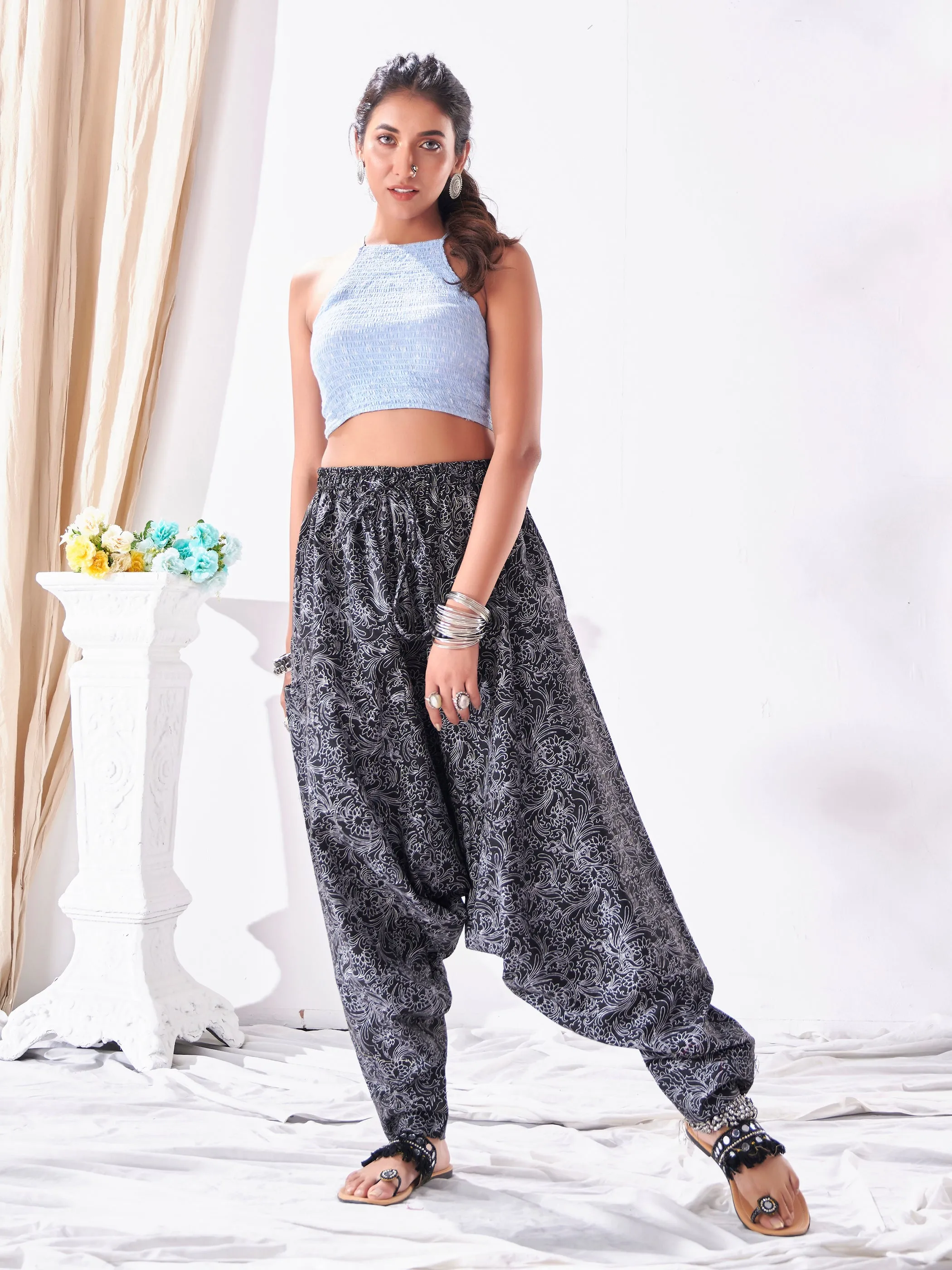 Women's Ankled Floral Print Hippy Boho Harem Pants