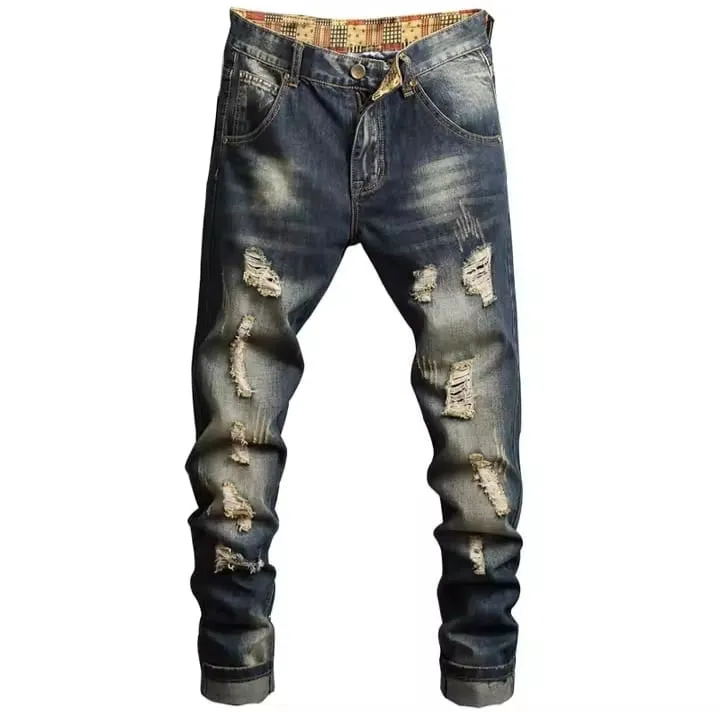 Women's ripped jeans streetwear trend pants destroyed casual biker pants regular straight trousers  S4980965
